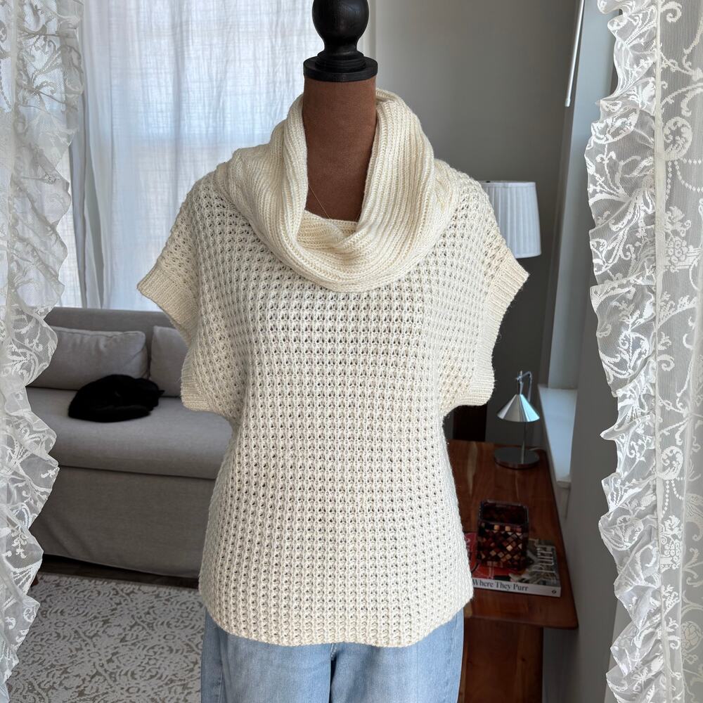 Nine West Vintage America Cream Waffle Knit Cowl Neck Sweater Petite Large